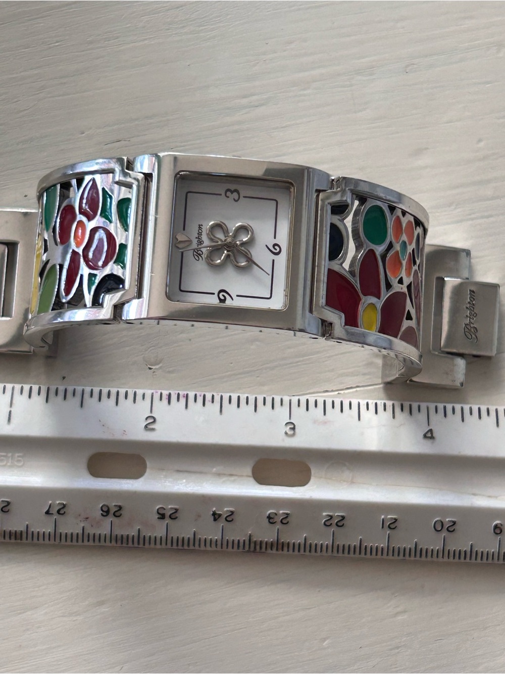 Brighton Meadow Ladies Watch Retired Multicolor Floral Enamel Silver 7" Wrist - Picture 5 of 8